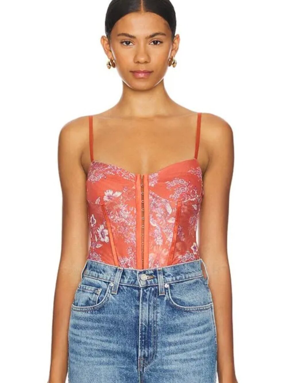 Free People x intimately printed night rhythm bodysuit - tomato combo XS NWT
